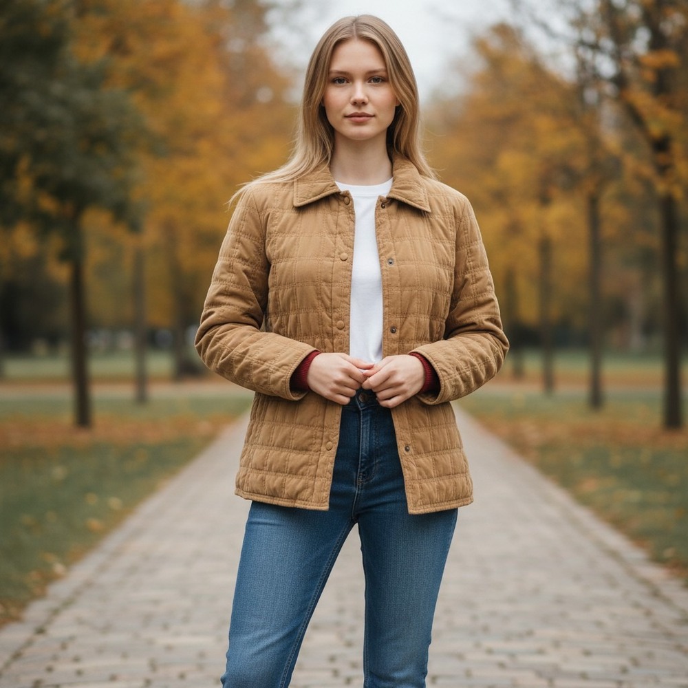 Faconnable Womens Tan Quilted Water Resistant Jacket Coat XS Hidden‎ Snap Front
